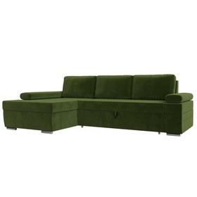 Угловой диван «Канкун», механизм дельфин, микровельвет, угол левый, цвет зелёный