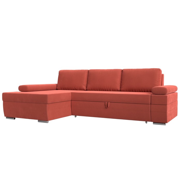 Угловой диван «Канкун», механизм дельфин, микровельвет, угол левый, цвет коралловый - Фото 1