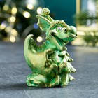 Фигура "Дракон с елкой" зеленый с позолотой, 6х4х4см - фото 319755079