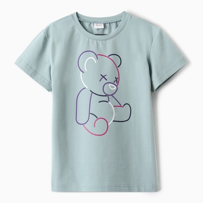 Футболка для девочки MINAKU: Gummy bear, серо-зелёная, рост (110-116 см)