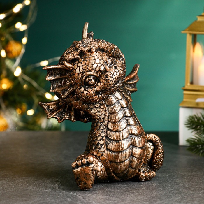 Фигура "Дракон счастливый" бронза, 17х13х9см - Фото 1