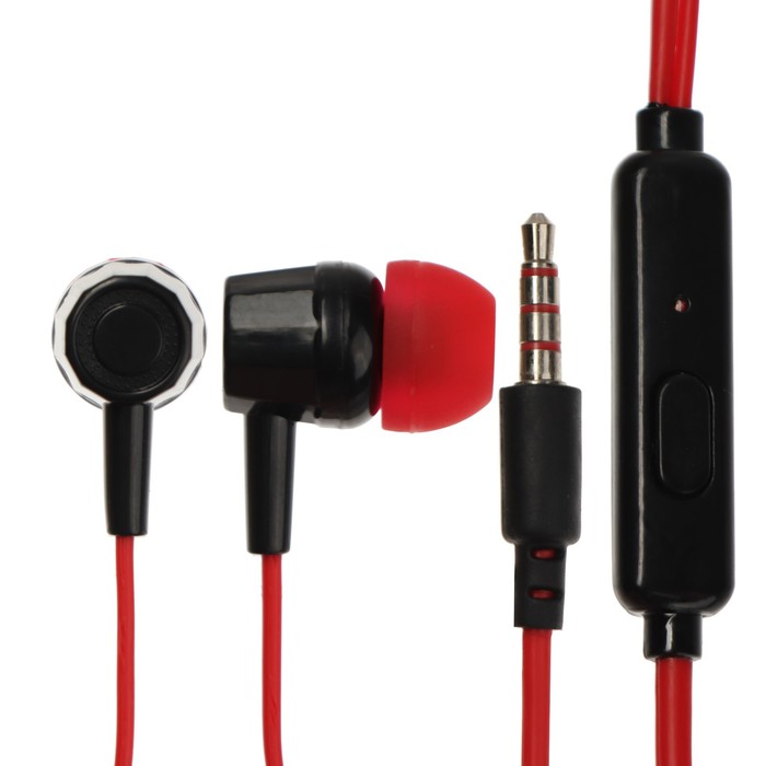 Наушники Krutoff HF-J69, вакуумные, микрофон, 106 дБ, 16 Ом, 3.5 мм, 1 м, красные - Фото 1
