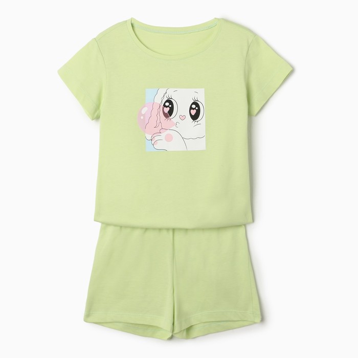 Комплект для девочек (футболка, шорты), цвет светло-салатовый, размер 98 см