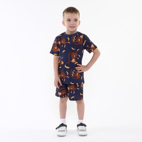 Комплект (футболка, шорты) для мальчика, цвет джинс/обезьянки, рост 110 см