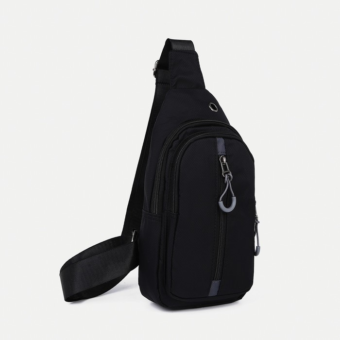 Рюкзак-слинг на молнии, 3 наружных кармана, цвет чёрный