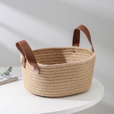 Корзина для хранения Доляна «Айко», плетёная, ручной работы, с ручками, 21.5×21.5×16.5 см, бежевая