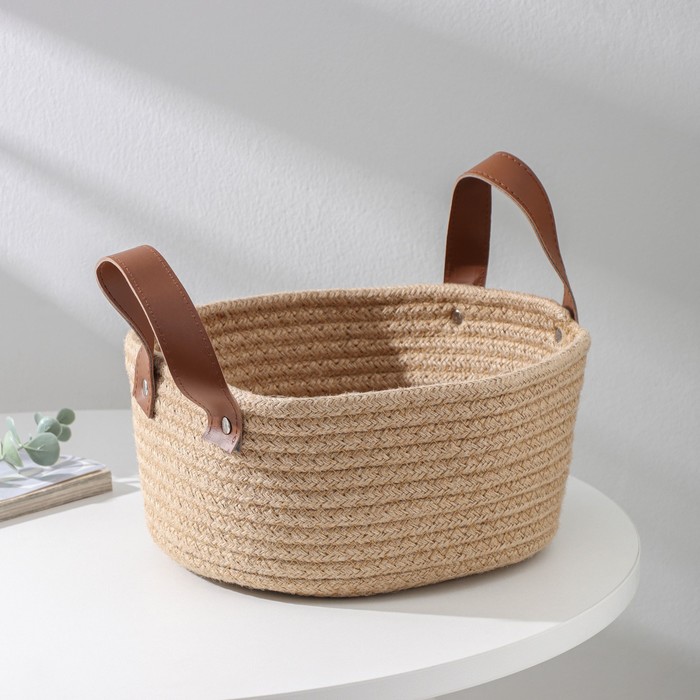 Корзина для хранения Доляна «Айко», плетёная, ручной работы, с ручками, 21.5×21.5×16.5 см, бежевая - Фото 1