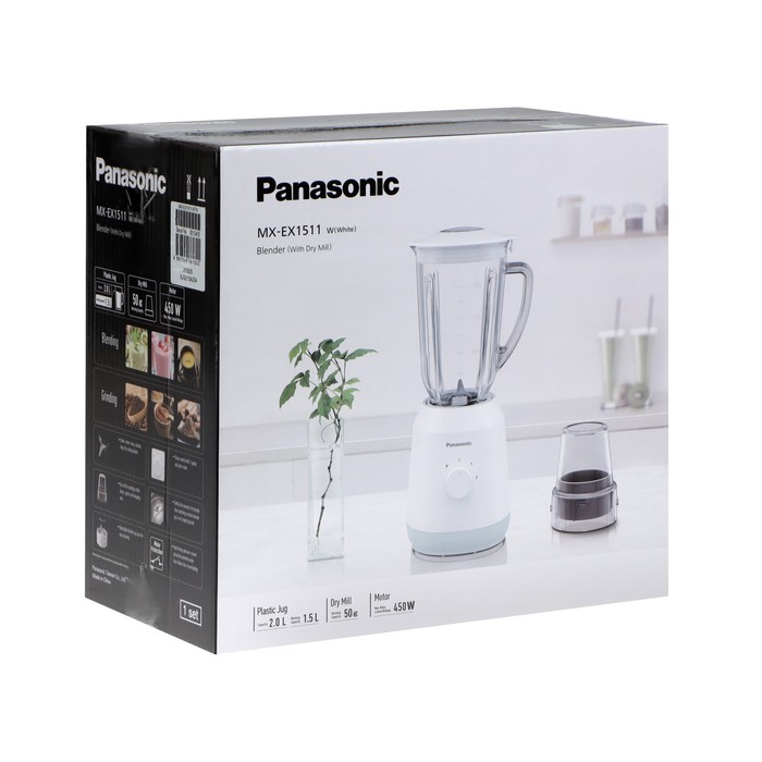 Блендер Panasonic MX-EX1511, стационарный, 450 Вт, 2 л, белый - фото 51341797