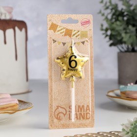 Свеча в торт на шпажке «Воздушный шарик.Звезда», цифра 6, 5.5 см, золотая (комплект 2 шт)