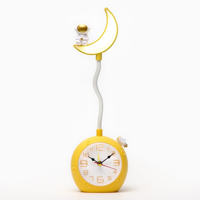 Часы - будильник с подсветкой "Полумесяц", детские, дискретный ход, 1АА, 10х32х6 см, микс - Фото 1