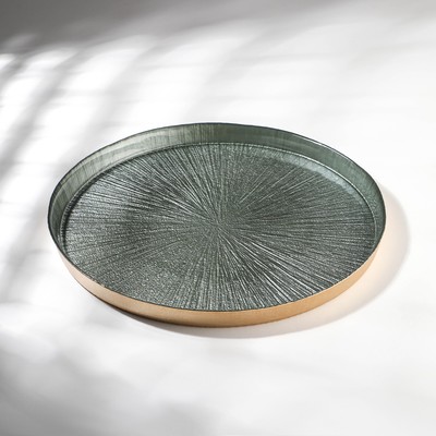 Блюдо Victoria Regina, d=28 см, с бортом, стекло, зелёное, золотистое