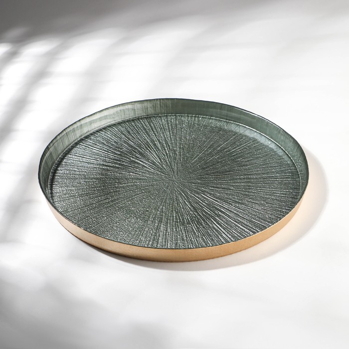 Блюдо Victoria Regina, d=28 см, с бортом, стекло, зелёное, золотистое - Фото 1