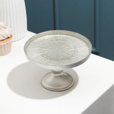 Блюдо «Кувшинка Нимфея», d=16 см, на ножке, стекло, серебристое