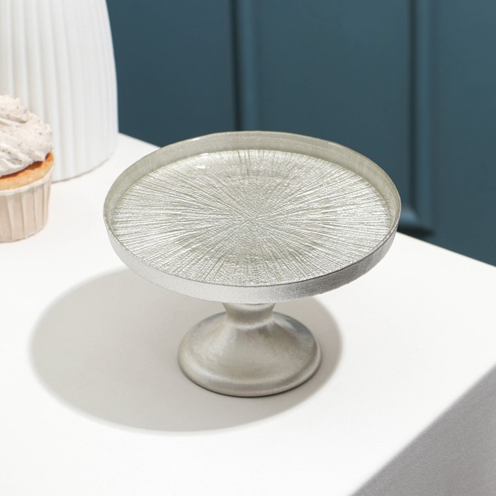 Блюдо «Кувшинка Нимфея», d=16 см, на ножке, стекло, серебристое - Фото 1