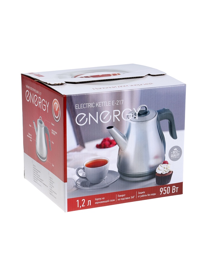 Чайник электрический Energy E-217, металл, 1.2 л, 950 Вт, серебристый - фото 51924602