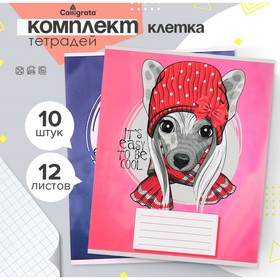 Комплект тетрадей из 10 штук, 12 листов в клетку "Стильные собачки", обложка мелованная бумага, ВД-лак, блок офсет 9799323