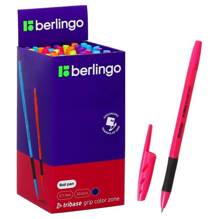 Ручка шариковая Berlingo "Tribase grip color zone", 0,7 мм,грип, синяя, микс - Фото 1