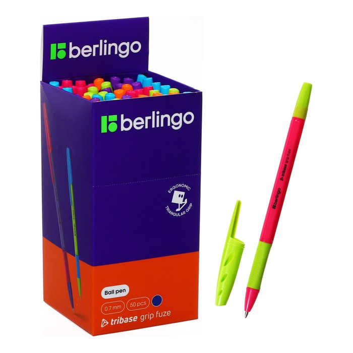 Ручка шариковая Berlingo "Tribase grip fuze", 0,7 мм,грип, синяя, микс - Фото 1