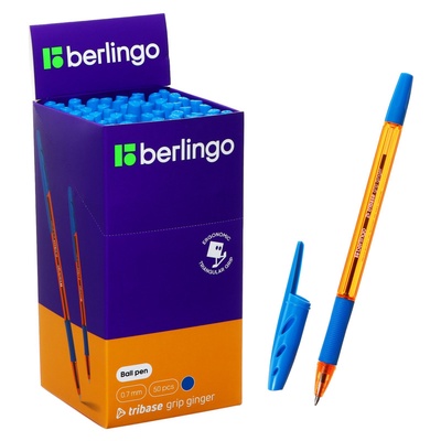 Ручка шариковая Berlingo. Tribase grip ginger, синий стержень, узел 0.7 мм, резиновый упор, оранжевый корпус