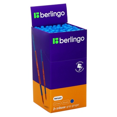 Ручка шариковая Berlingo. Tribase grip ginger, синий стержень, узел 0.7 мм, резиновый упор, оранжевый корпус