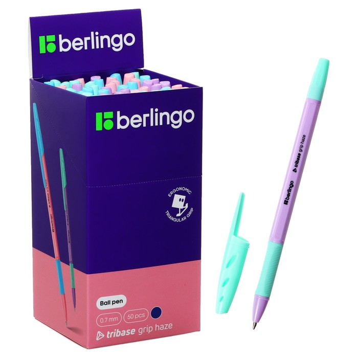 Ручка шариковая Berlingo Tribase grip haze, 0,7 мм, грип, синяя, микс