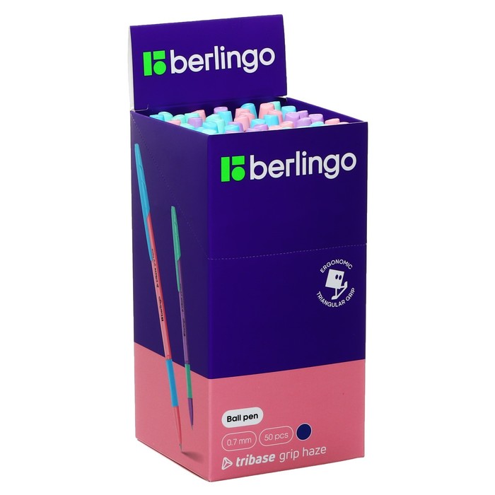 Ручка шариковая Berlingo "Tribase grip haze", 0,7 мм, грип, синяя, микс