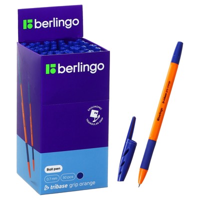 Ручка шариковая Berlingo "Tribase grip orange", 0,7 мм, грип,синяя