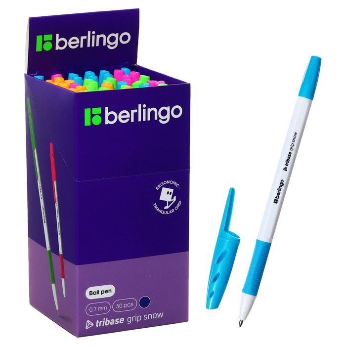 Ручка шариковая Berlingo "Tribase grip show", 0,7 мм, грип, синяя, микс - Фото 1