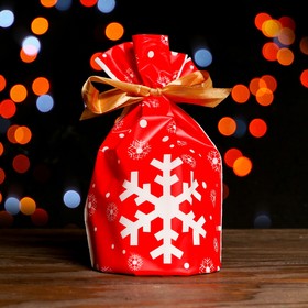 Пакет полиэтиленовый подарочный, с завязками "Снежинки", 15*23см