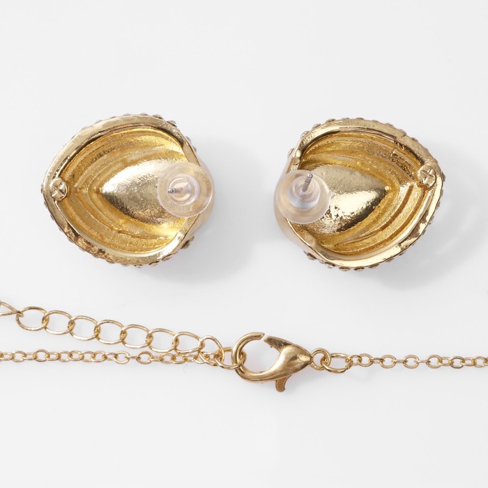 Гарнитур 2 предмета: серьги, кулон "Эдель" трио капель, цвет изумрудно-белый в золоте, 50см
