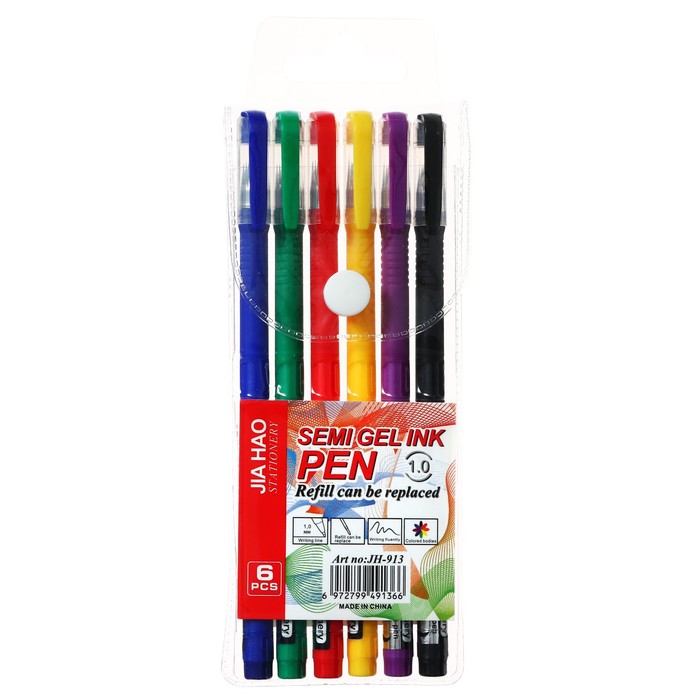 Набор шариковых ручек 6 цветов, 1 мм, однотонный цвет корпуса софтач, в цвет стержня, в блистере - Фото 1