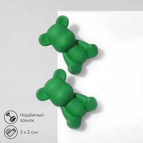 Серьги пластик «Мишки», цвет зелёный