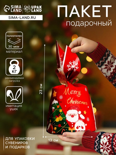 Пакет полиэтиленовый подарочный новогодний, с ушками Friends, 13×22 см