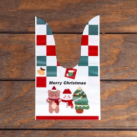 Пакет полиэтиленовый подарочный новогодний, с ушками Merry Christmas, 13?21.5 см (комплект 20 шт)