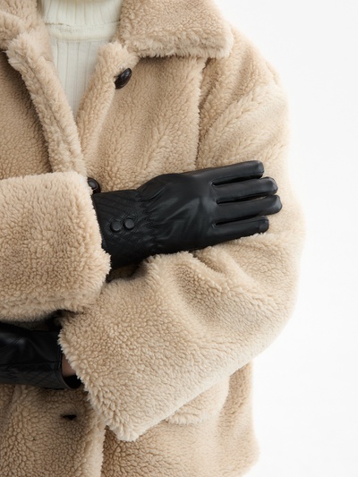 Перчатки женские с пуговками, безразмерные, с меховым утеплителем, цвет чёрный