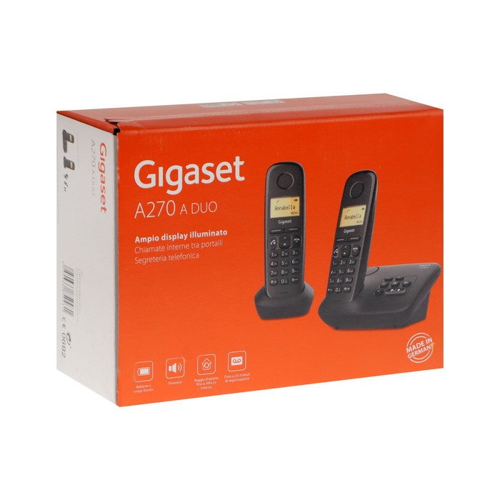 Радиотелефон DECT Gigaset A270А, АОН, спикерфон, 80 контактов, автоответчик, 2 трубки - фото 51313430