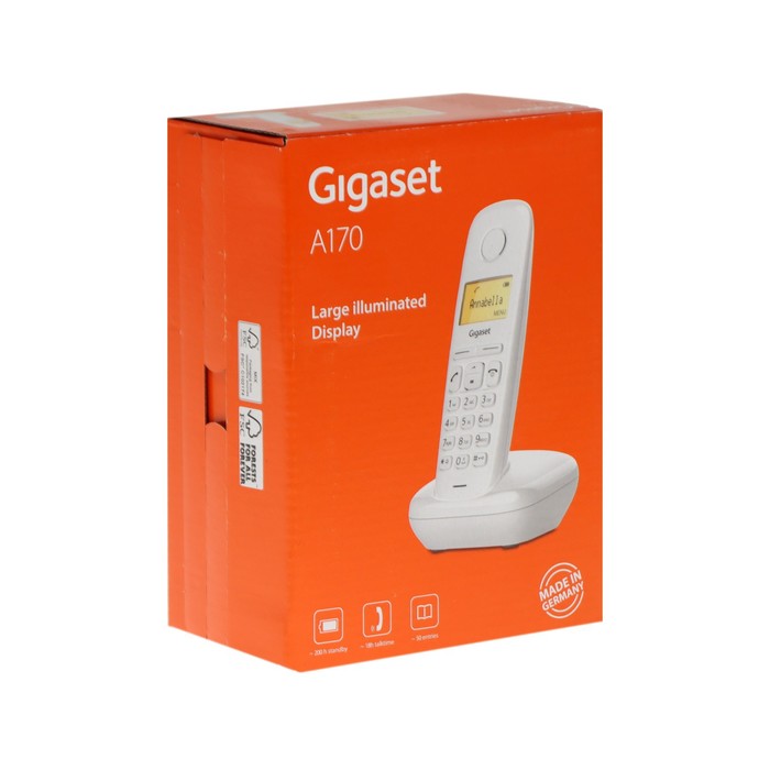 Радиотелефон DECT Gigaset A170, АОН, Caller ID, ускоренный набор, 50 номеров, ECO, белый - фото 51313434