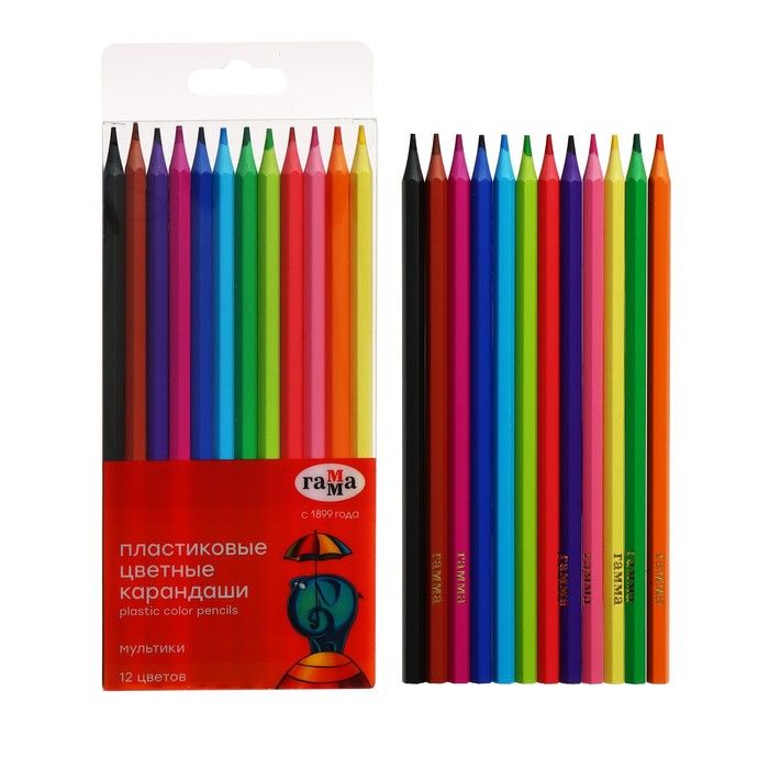 Карандаши цветные пластиковые 12 цветов «Гамма. Мультики», заточенные, ПВХ, европодвес, (251220211) - Фото 1