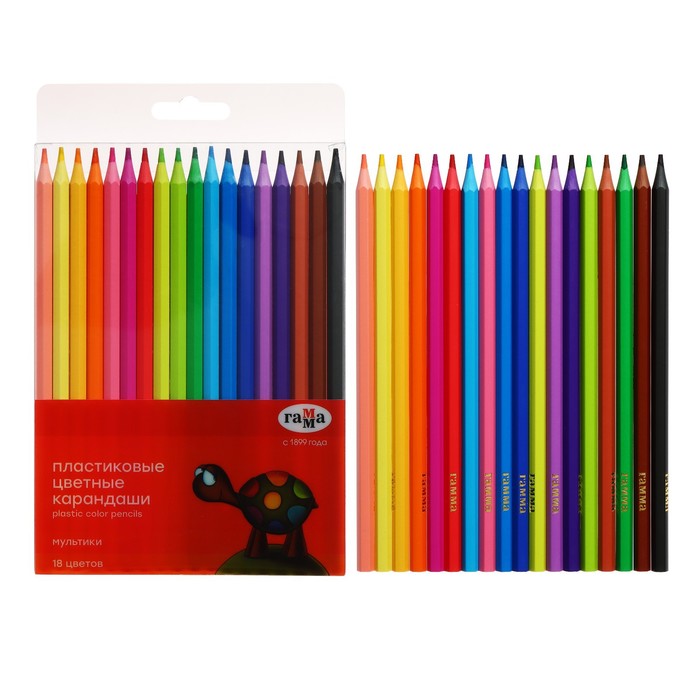 Карандаши цветные пластиковые 18 цветов «Гамма. Мультики», заточенные, ПВХ, европодвес, (251220212) - Фото 1