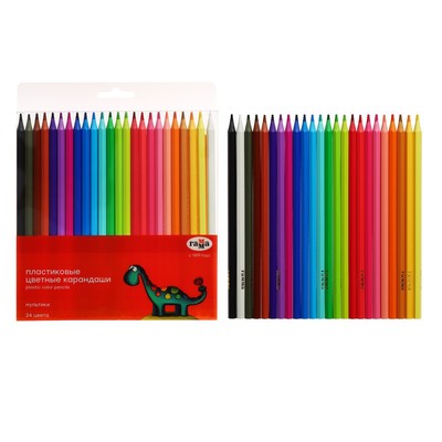 Карандаши цветные пластиковые 24 гаммы, «Мультики», заточенные, ПВХ, европодвес