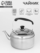 Чайник, 5 л, со свистком, нержавеющая сталь, цвет хромированный - Фото 1