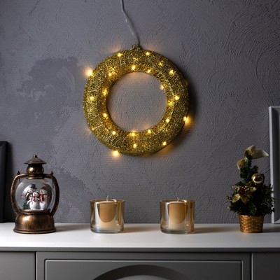 Светодиодная фигура «Венок» 30 см, металл, от батареек ААх3, свечение тёплое белое