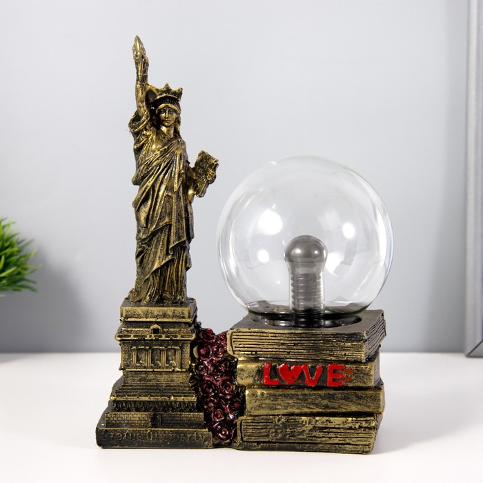 Плазменный шар "Статуя свободы" золото 14х10х16 см RISALUX - фото 1888668889