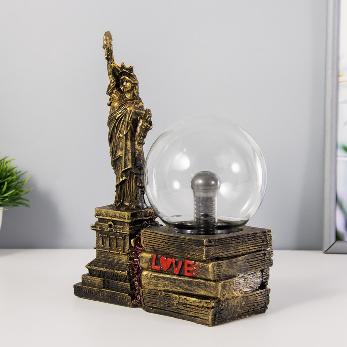 Плазменный шар "Статуя свободы" золото 14х10х16 см RISALUX - фото 1888668890