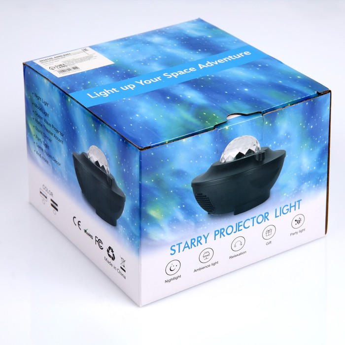 Световой прибор "Звездное небо" черный, 19х12 см, лазер/проектор, USB, Bluetooth, муз, RGB