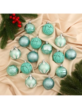 Ёлочные игрушки «Мелодия», шары новогодние, d=6 см, набор 16 шт., узор треск, зелёный