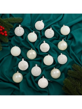 Ёлочные игрушки «Мелодия», шары новогодние, d=6 см, 16 шт., узор треск, белый