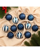 Ёлочные игрушки «Мелодия», d=6 см, набор 12 шт., полосы, бело-синий - Фото 2