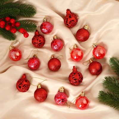 Ёлочные игрушки «Мелодия», шары новогодние, d=4 см, набор 16 шт., орнамент, красный