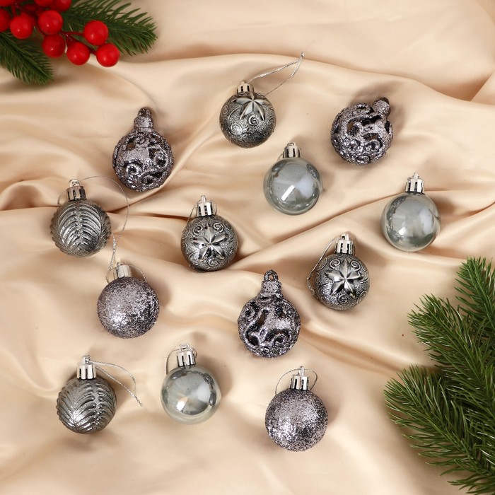 Ёлочные игрушки «Мелодия», шары новогодние, d=4 см, набор 30 шт., орнамент, серый - Фото 1
